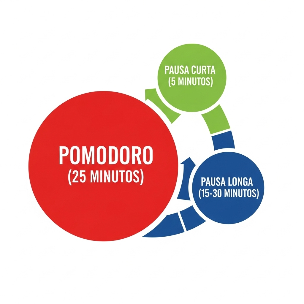 Ciclo Pomodoro de foco e pausas